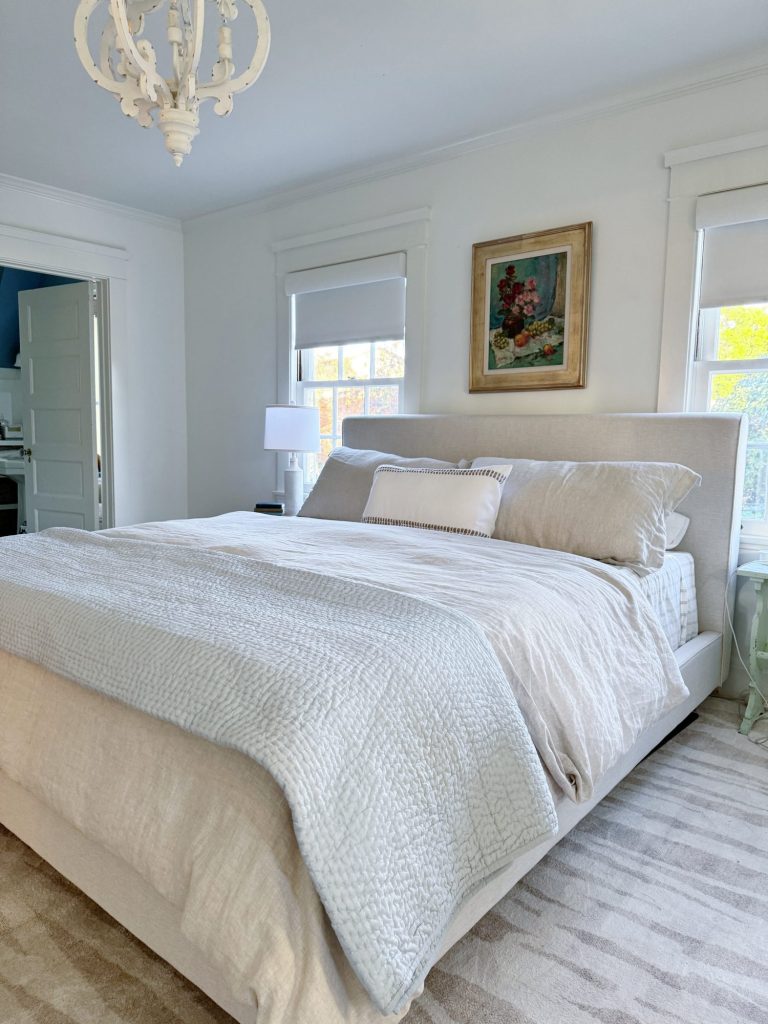 A bedroom makeover from two queens to a king and how to make the room well suited for guests.