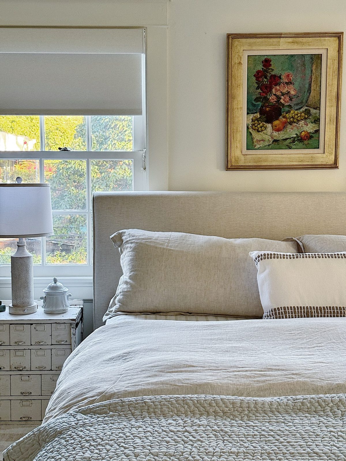 A bedroom makeover from two queens to a king and how to make the room well suited for guests.