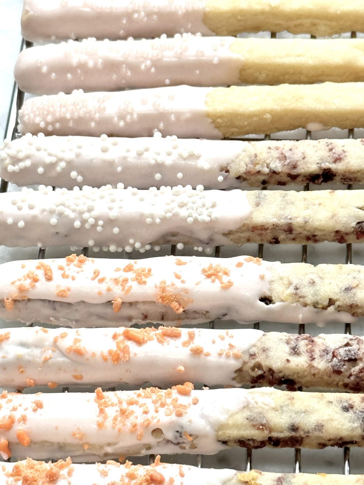 How to make three types of Valentine's Cookie Sticks with shortbread dough.