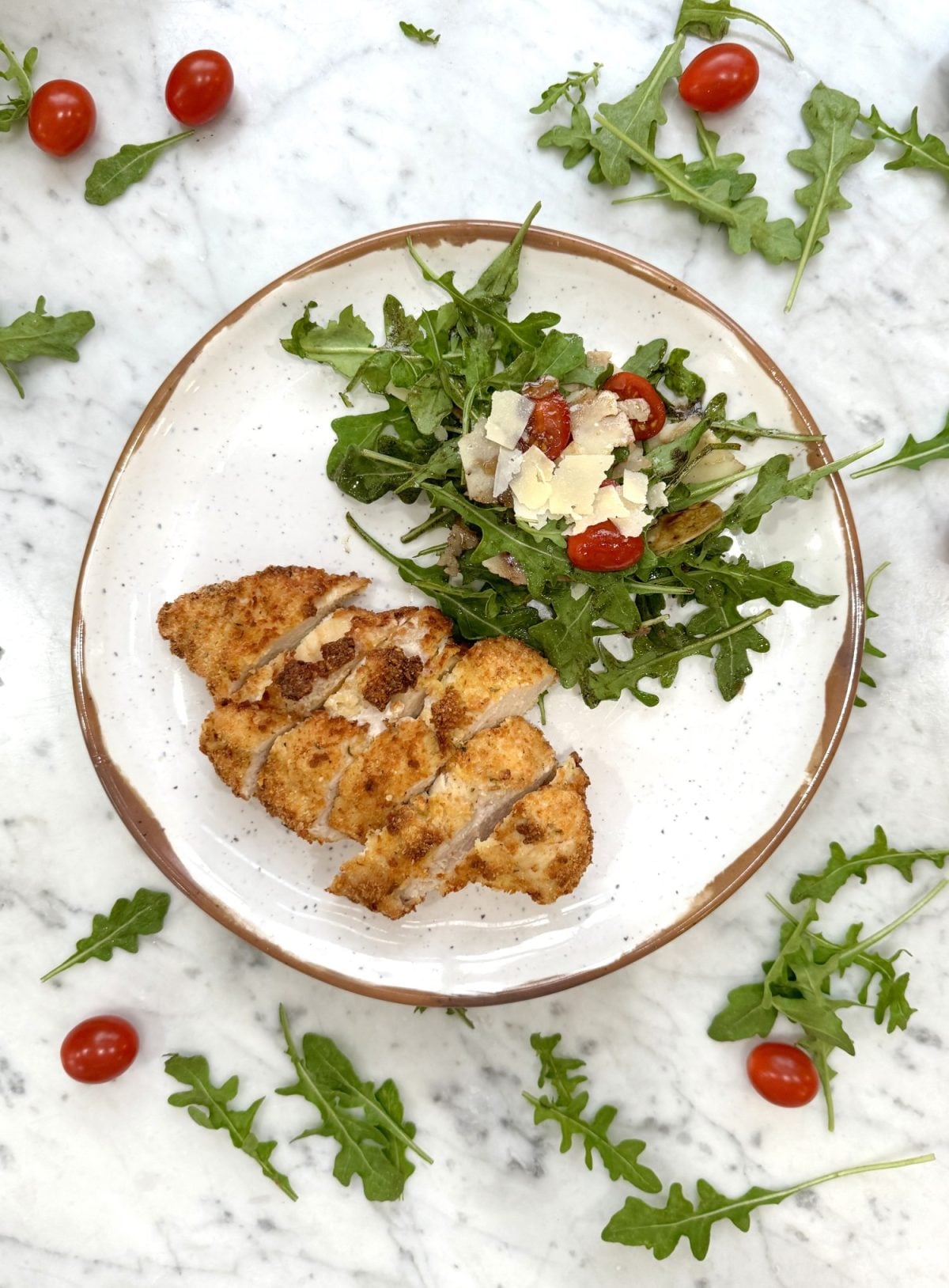 Healthy Air Fryer Baked Parmesan Crusted Chicken and Arugula Salad 3