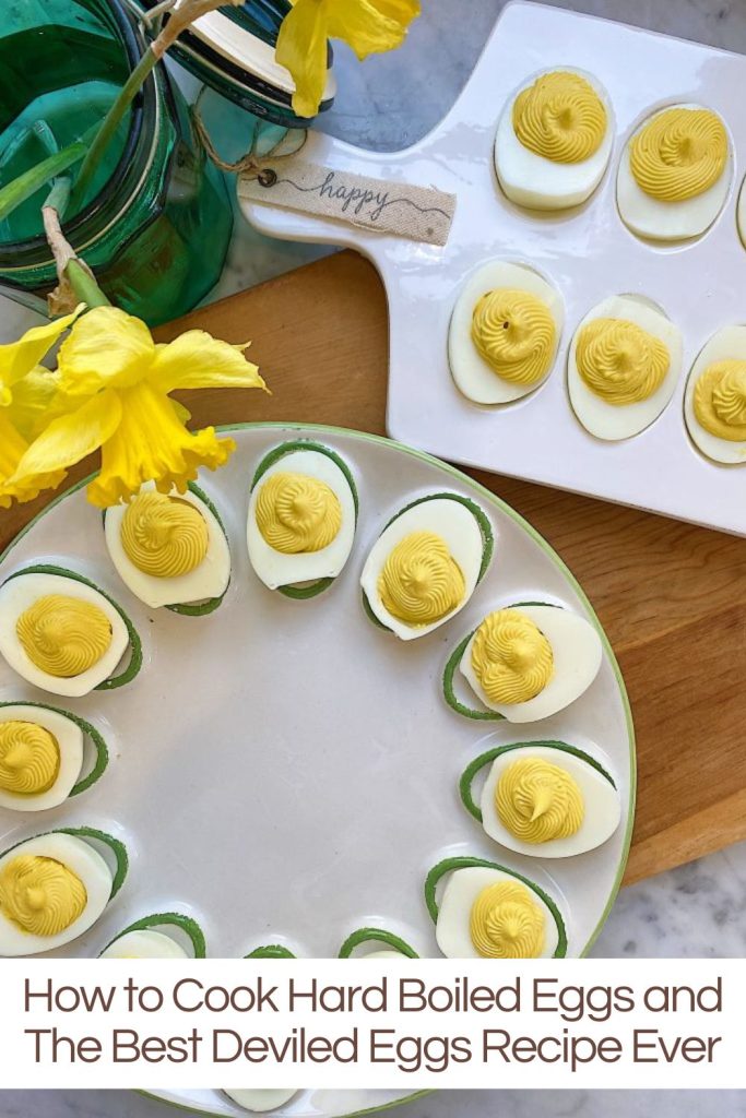 Two dozen hard boiled eggs in egg plates using the best recipe ever!