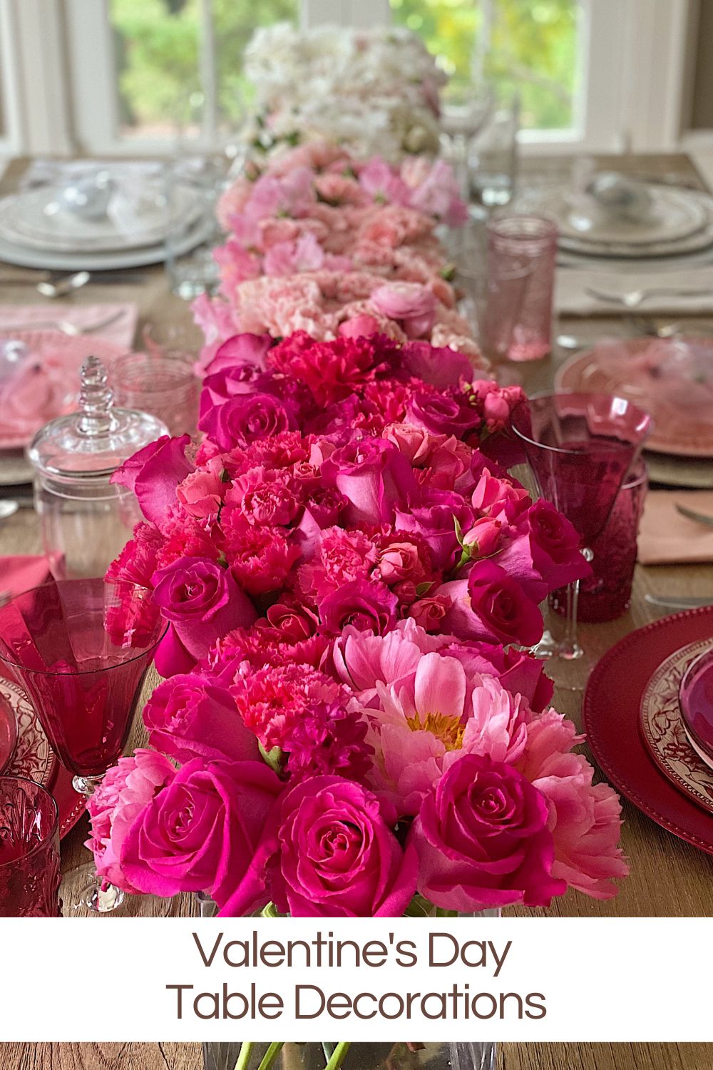 I love color and I am obsessed with this table creation. I created my first ombré table to use as Valentine's Day Table Decorations. 
