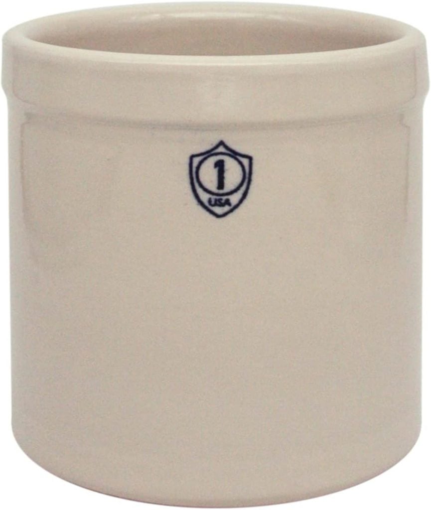 White ceramic crock with a number 1 and a USA shield emblem, perfect for spring floral arrangements.