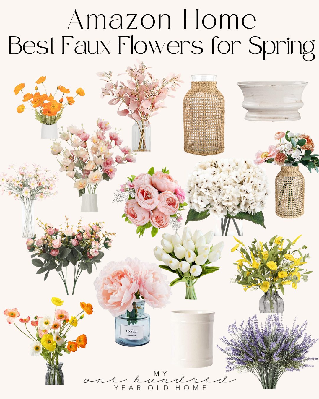 Collection of best faux flowers and decorative vases available on Amazon for outdoor party decor.