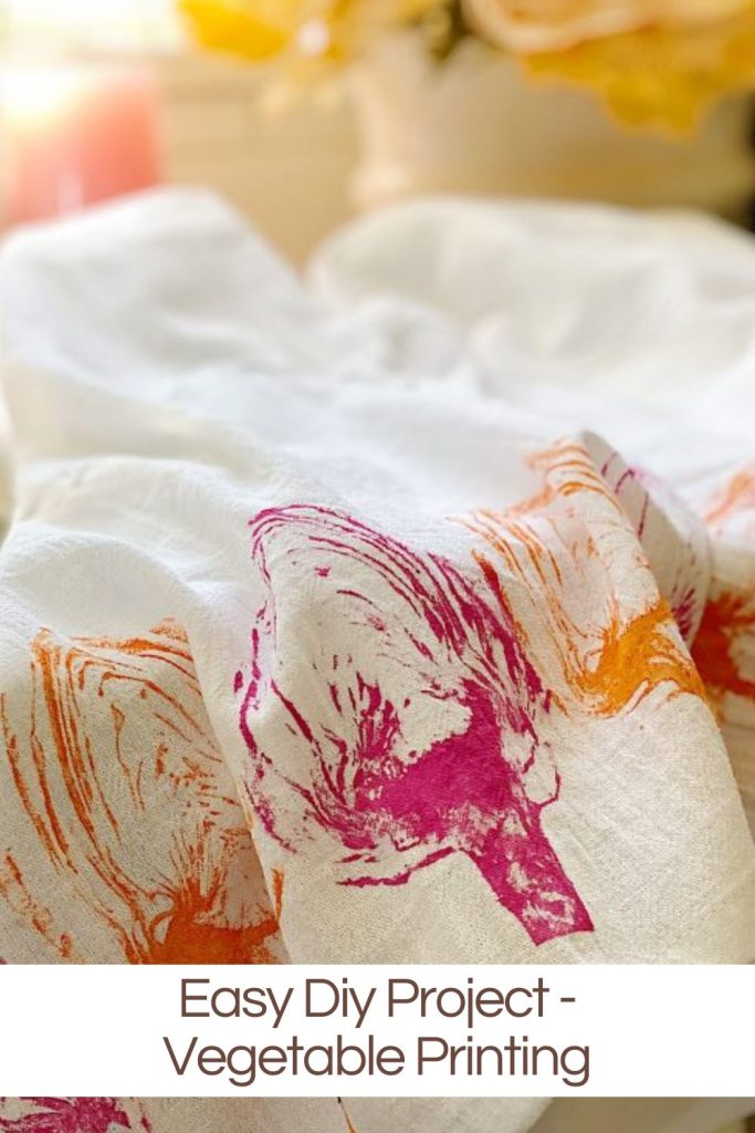 Colorful vegetable prints on fabric showcasing a simple diy craft idea.