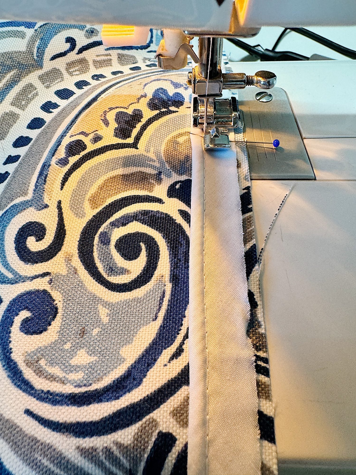 Making a cushion for the window seat.