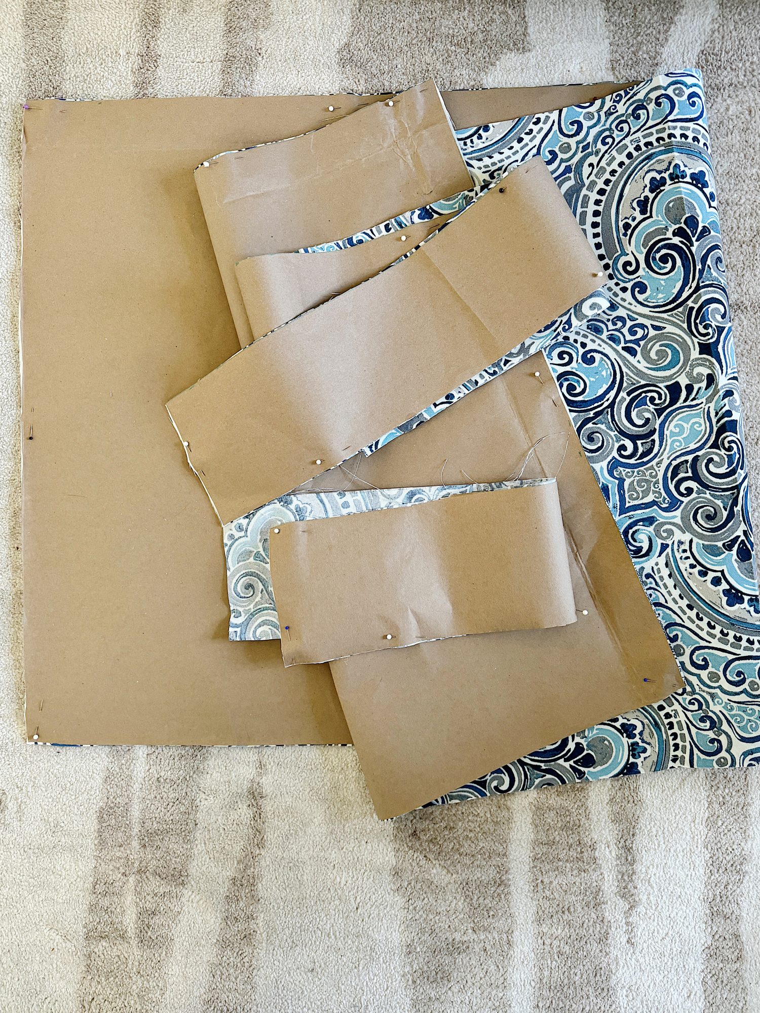 Making a cushion for the window seat.