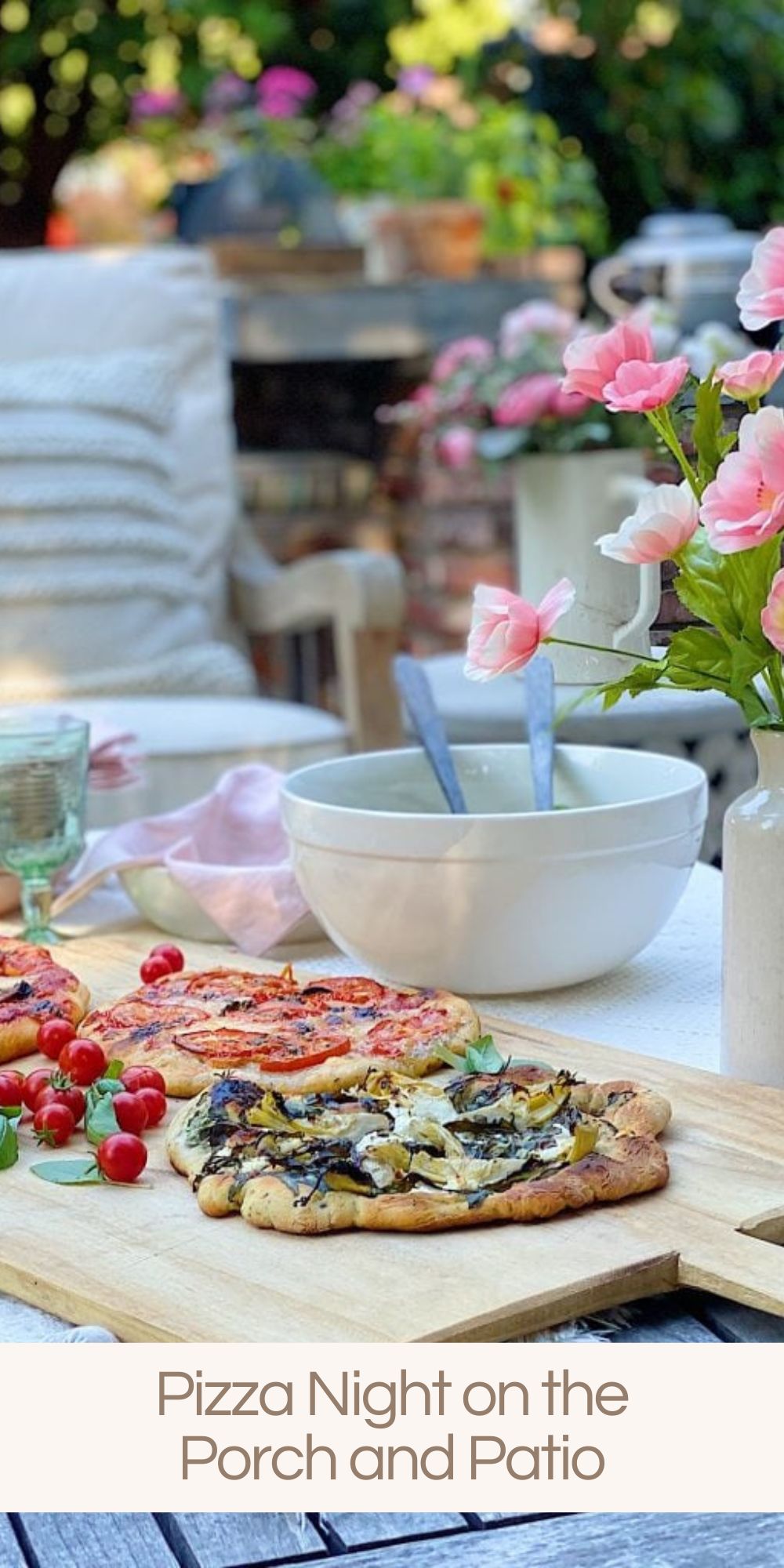 The perfect evening for a spring pizza night on the back porch and patio is tonight. I wanted to find a unique location for a fun dinner, and this is the perfect spot!