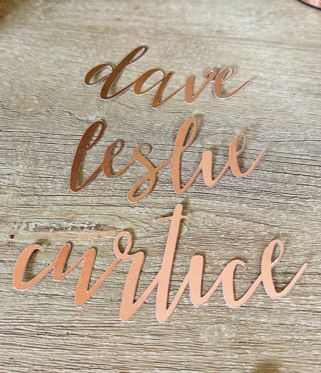 Cursive cut cardstock place cards.