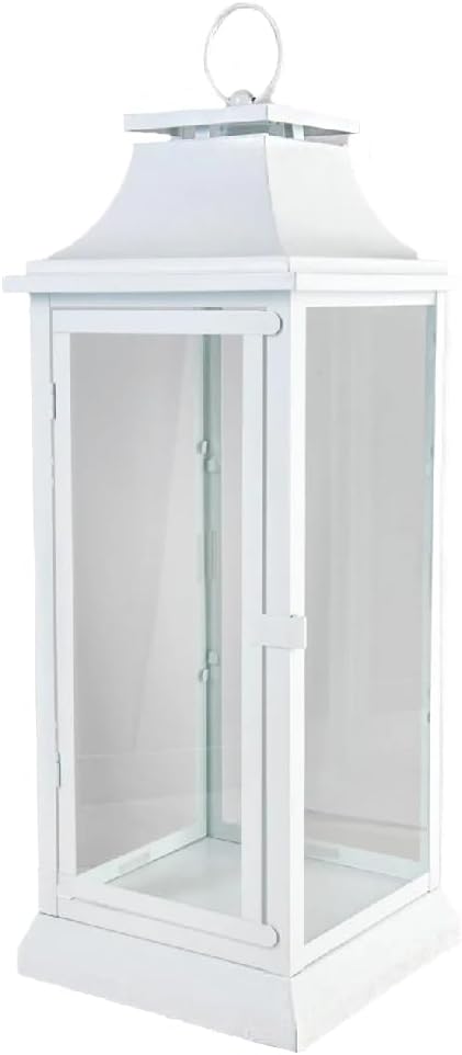 A tall, rectangular white lantern with glass panels and a decorative handle on top, perfect for adding a touch of Summer Beach charm to your space.