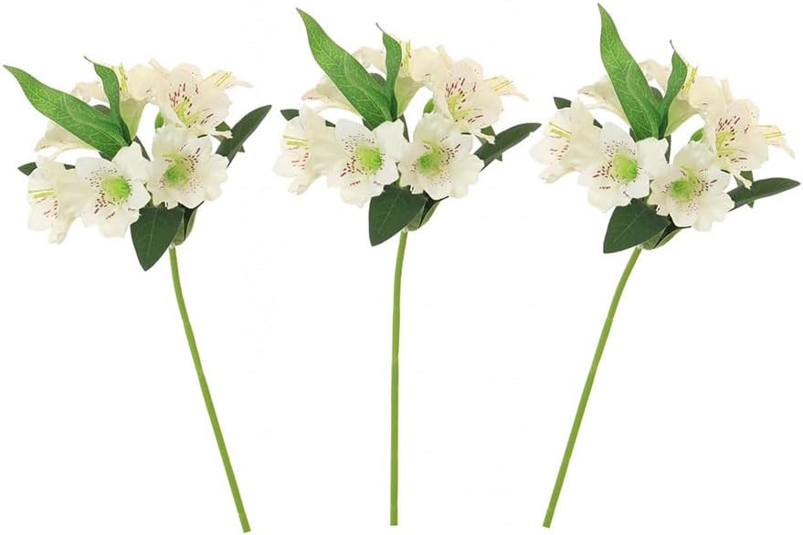 Three white flower stems with green leaves, each featuring multiple blossoms, arranged side by side against a white background, perfect for fall flower arrangements.