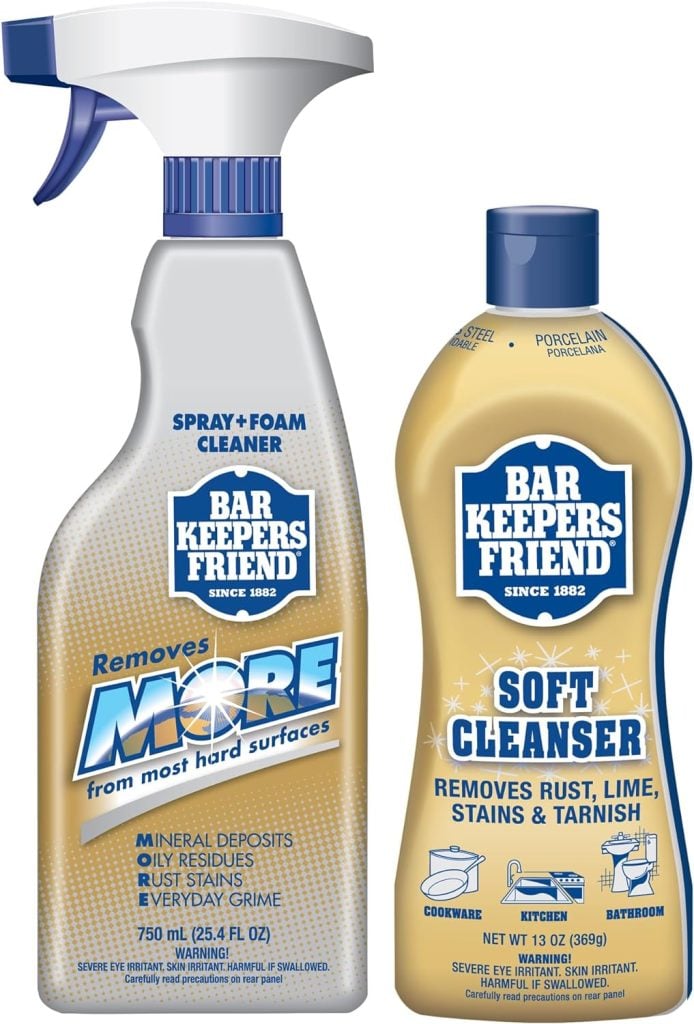 Two cleaning products from Bar Keepers Friend: a spray and foam cleaner on the left for hard surfaces, and a soft cleanser on the right for rust, lime, stains, and tarnish removal in your kitchen or bathroom. Add some order amidst your fall flower arrangements by keeping everything sparkling clean.