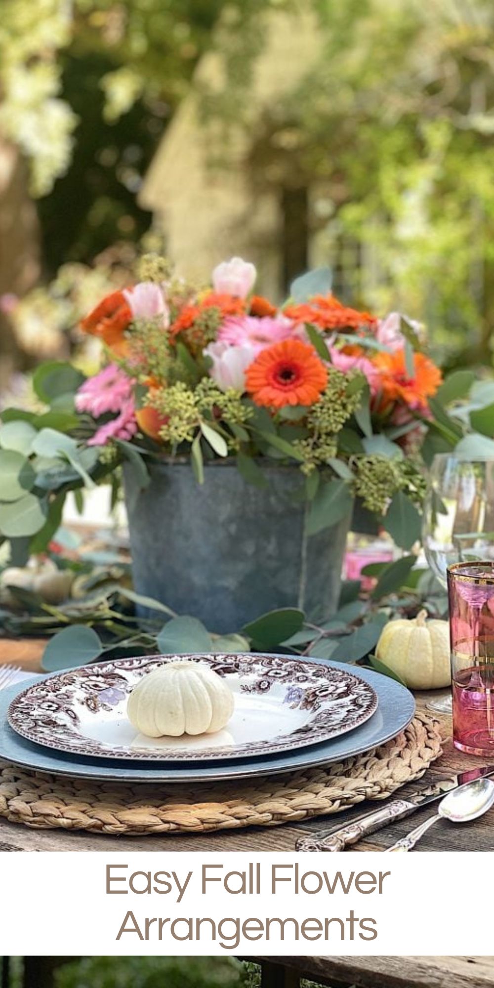 Today, I am sharing one of my favorite fall flower arrangements. Fresh flowers on a table make any meal special!