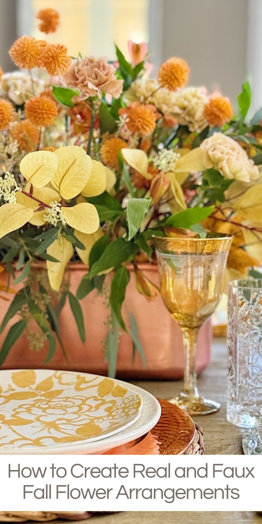 I made a fall flower arrangement for our dining room table using a blend of fresh and faux flowers, and I’m excited to share how you can create a similar look in your home.