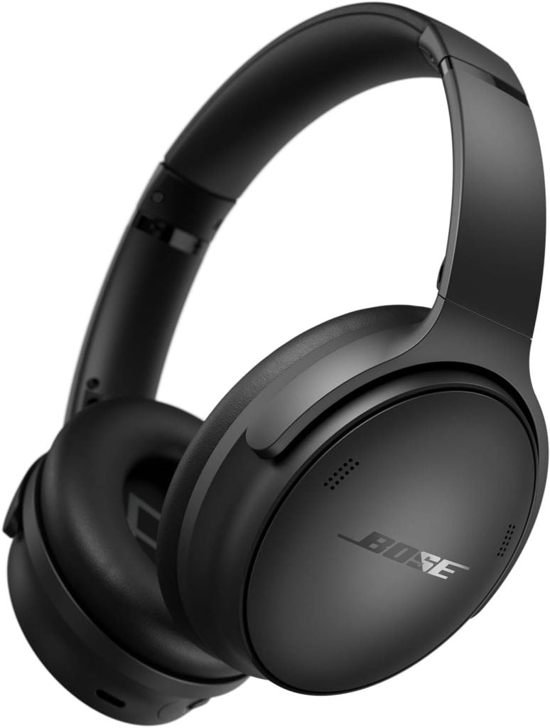 Black over-ear Bose headphones with a smooth finish and an adjustable headband, available on Amazon Prime. The brand logo is prominently visible on the earcup, ensuring a sleek and stylish look.