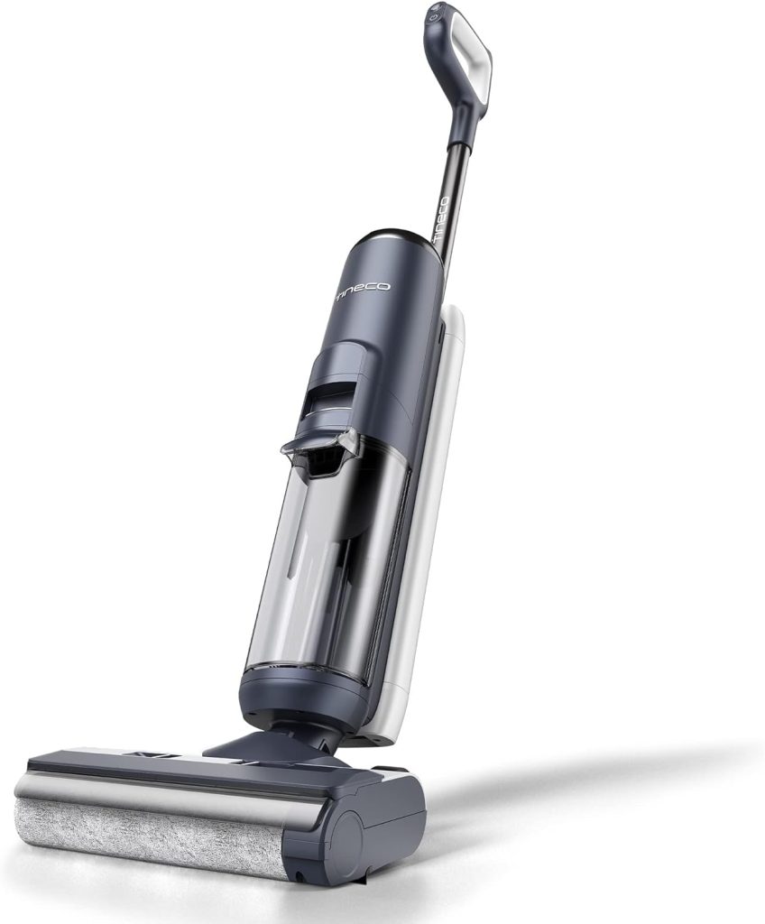 A cordless, upright vacuum cleaner with a sleek design and detachable components is showcased on a white background, ready for Amazon Prime delivery.