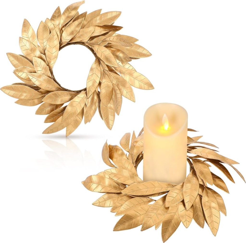 A candle and a wreath of leaves—perfect Friendsgiving ideas to create a warm, inviting atmosphere for your celebration.