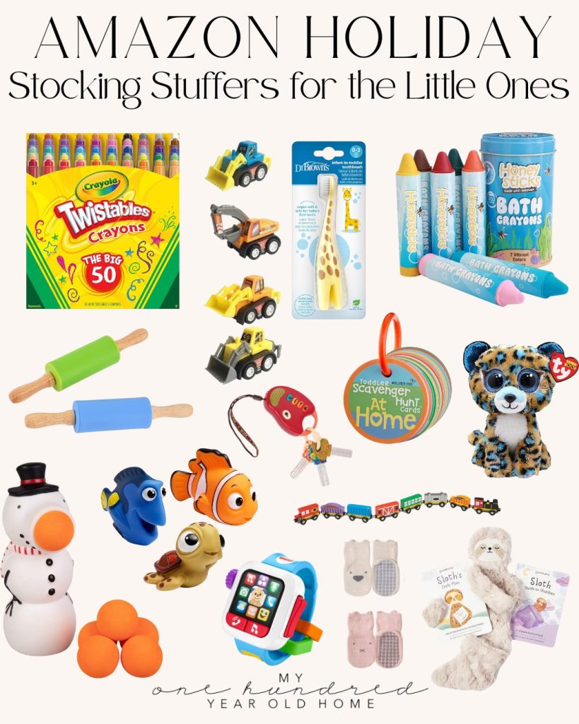 Discover the joy of Christmas morning with our delightful collection of children's stocking stuffers, featuring crayons, toys, bath crayons, plush toys, a smartwatch, and playdough.