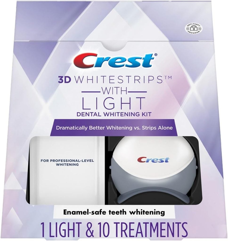 Discover the Crest 3D Whitestrips with Light dental whitening kit, perfect for Black Friday savings. It features one light device and ten enamel-safe treatments for brilliant results.