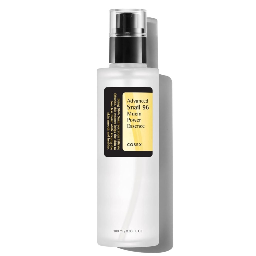 A bottle of COSRX Advanced Snail 96 Mucin Power Essence, 100 ml, featuring a stylish black and yellow label – perfect for snagging during Black Friday deals.