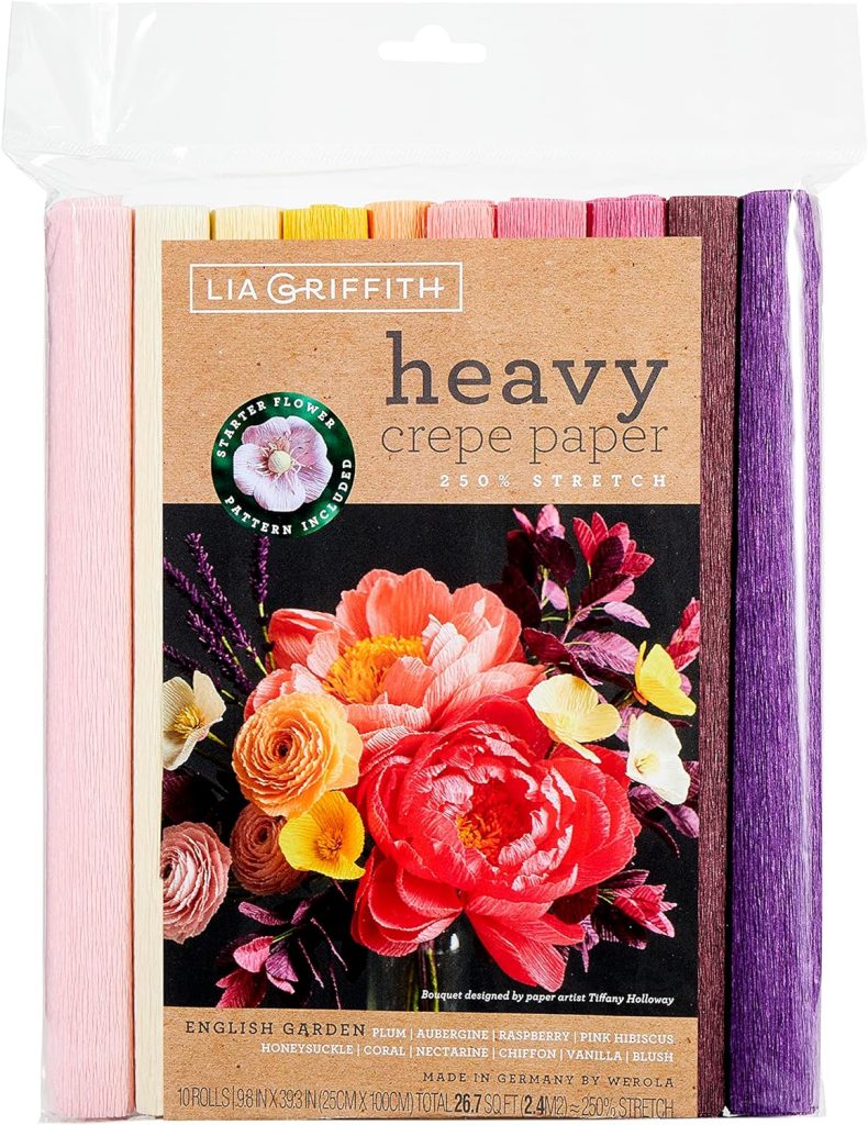 A package of Lia Griffith heavy crepe paper in assorted colors, adorned with a floral design on the label, perfect for crafting a stunning Christmas wreath.