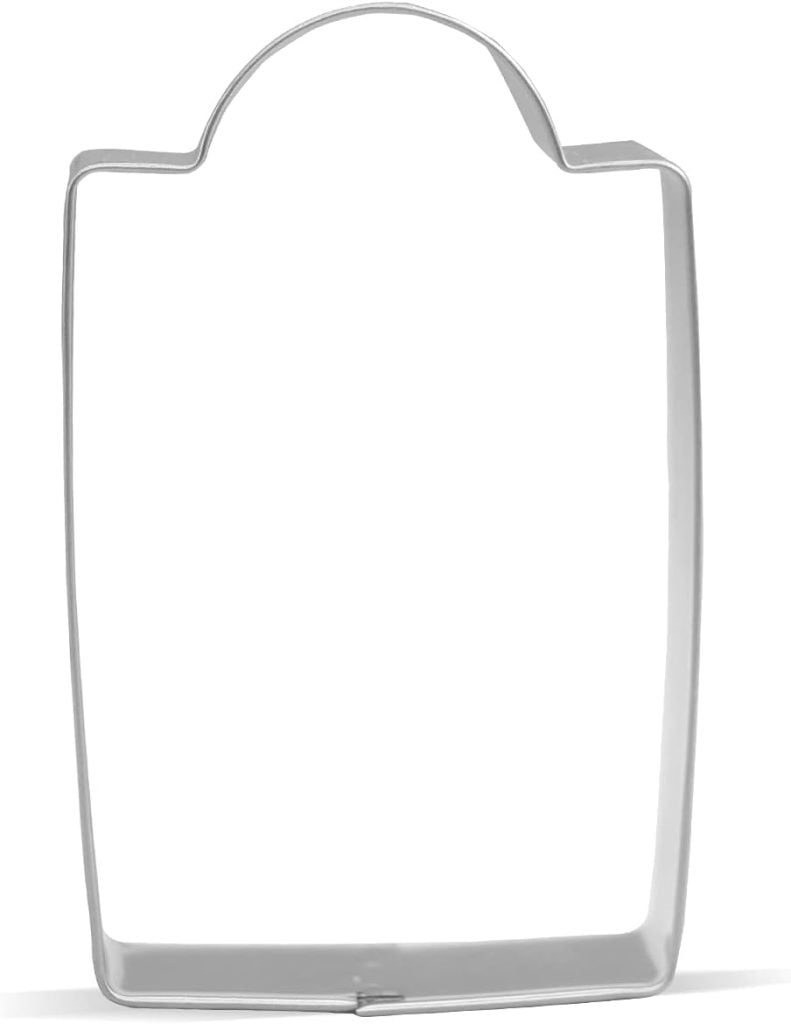 Metal cookie cutter shaped like a rectangular clipboard, perfect for crafting clay ornaments or adding unique touches to your baking creations.