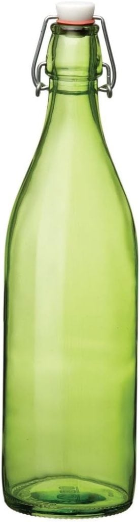 A green glass bottle with a swing-top stopper.