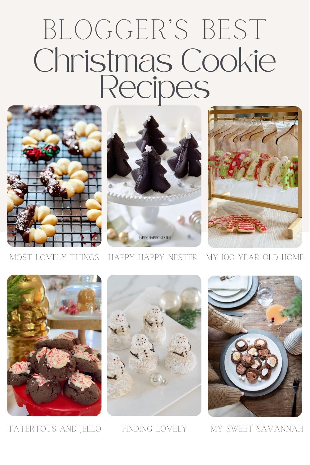 Collage of Christmas cookie images featuring six different recipes, each with a unique style and title.