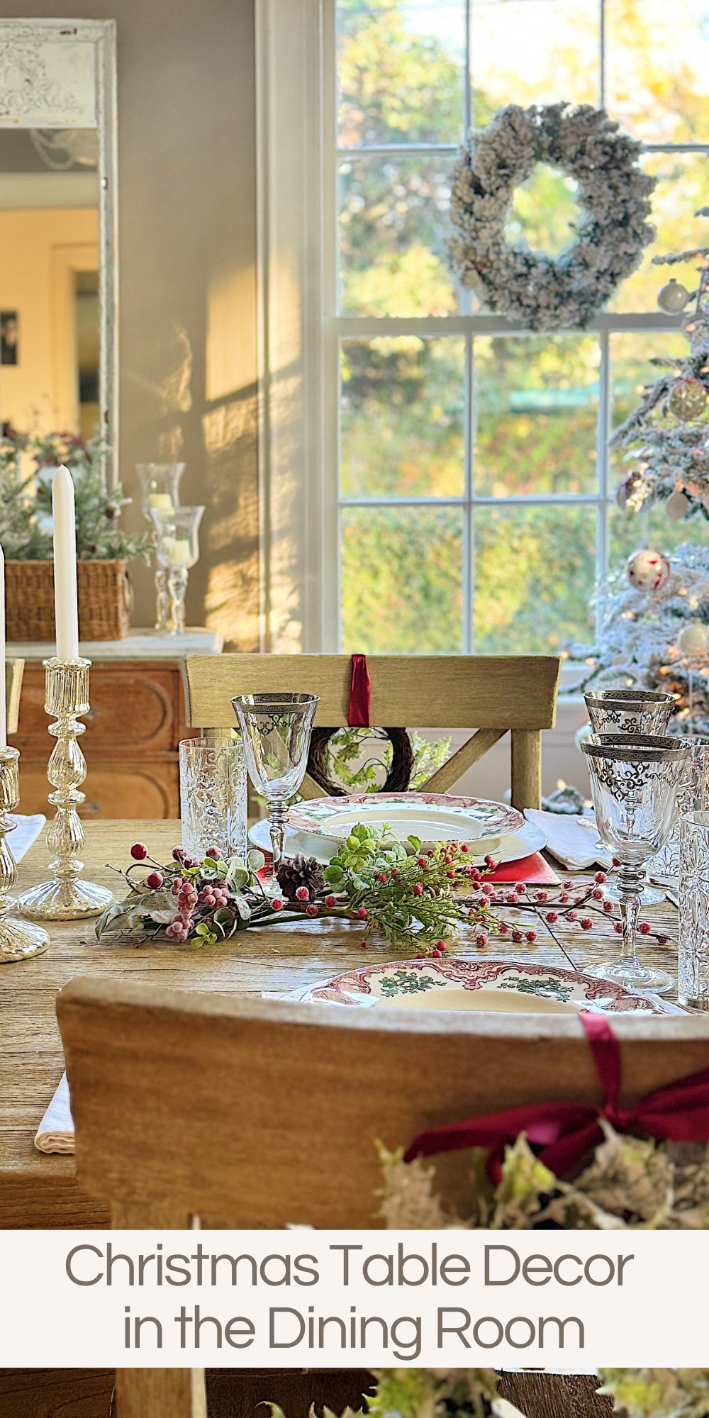 Our dining room is one of my favorite spaces to decorate with Christmas table decor because our family and friends gather here to share meals, laughter, and holiday traditions.