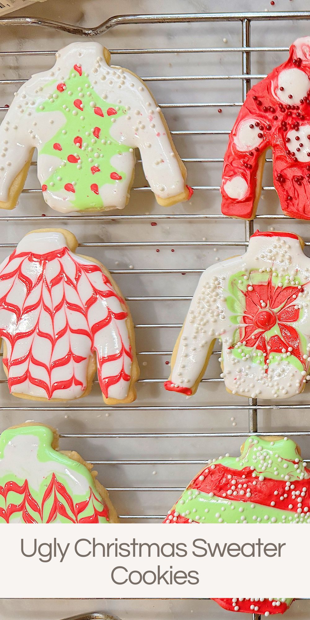 I made ugly Christmas sweater cookies! These will be the centerpiece for the dessert table at our upcoming Christmas party!