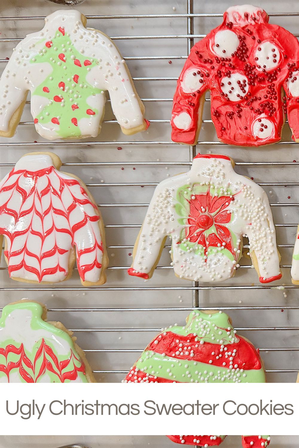 I made ugly Christmas sweater cookies! These will be the centerpiece for the dessert table at our upcoming Christmas party!