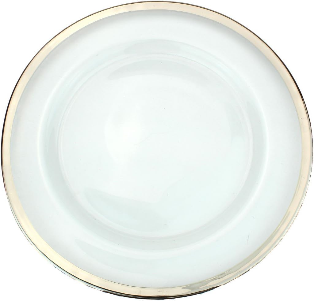 A round, white plate with a metallic gold rim, perfect for Valentine table decorations, photographed from above on a plain background.