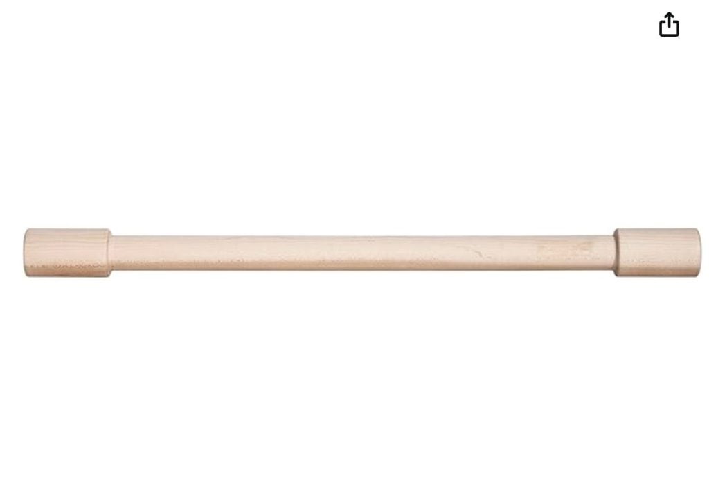 Wooden rolling pin with cylindrical handles on both ends.