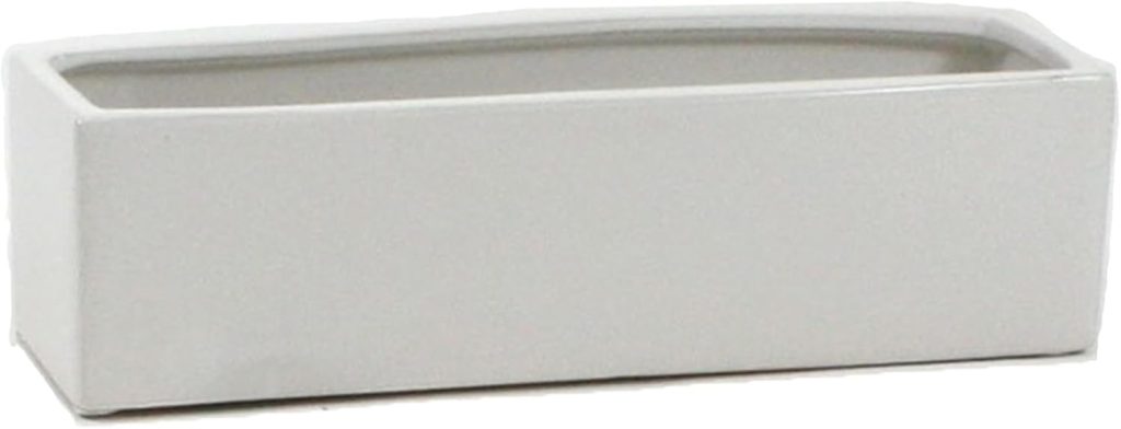 Plain rectangular white ceramic planter with a smooth surface and slightly curved upper edges, perfect for adding a touch of elegance to your Easter decor.