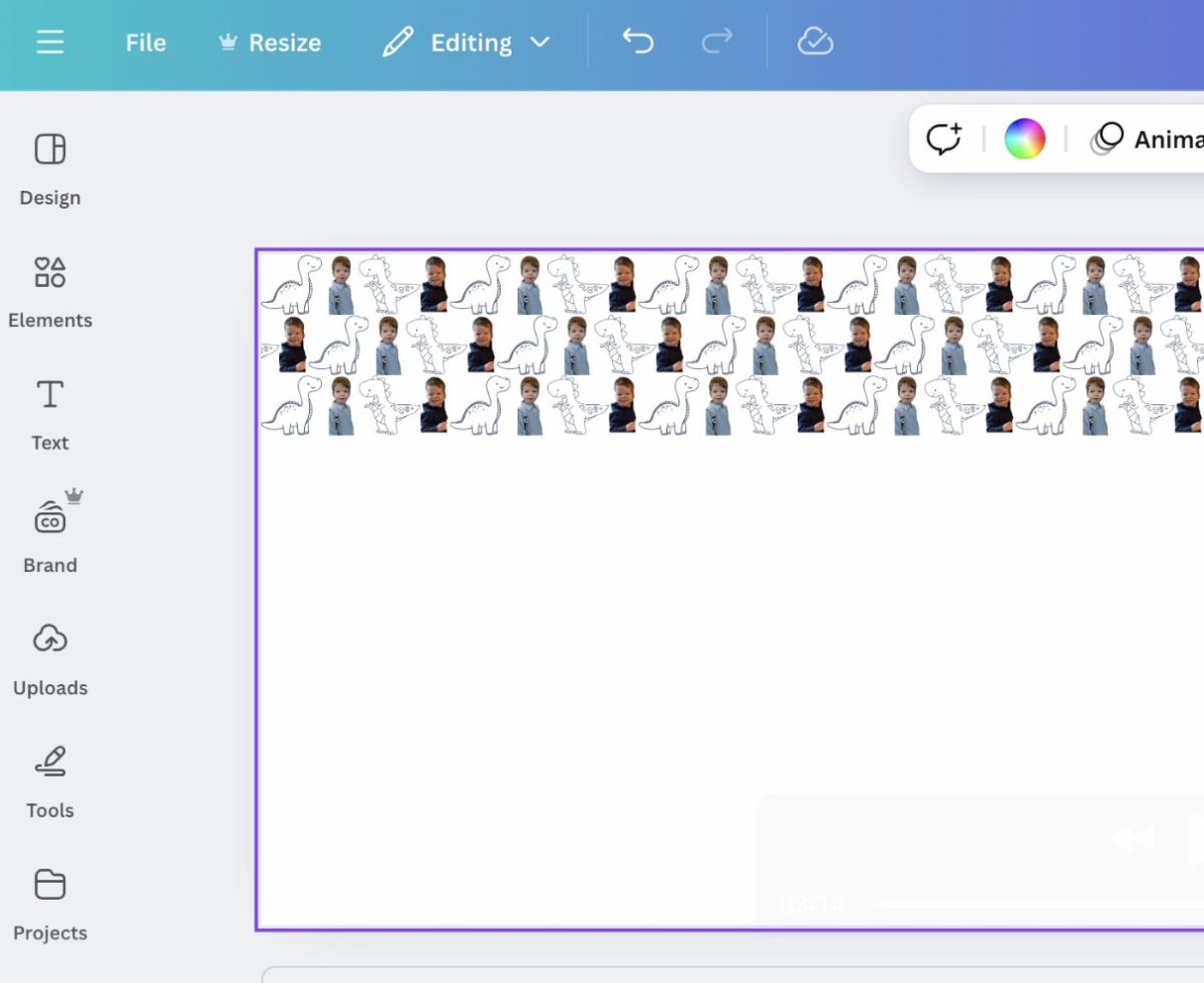 Rows of repeated images showing a person in a suit with a dinosaur outline in the background on a graphic design interface.