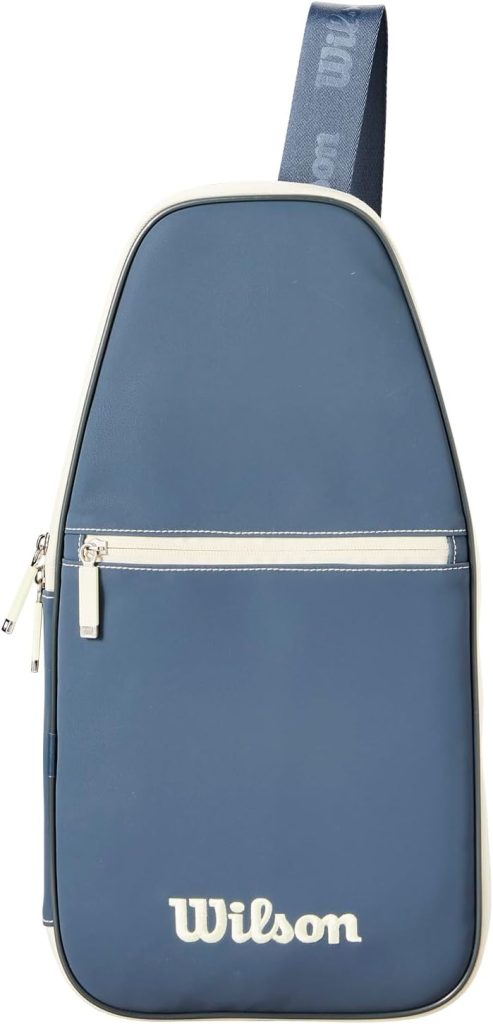 A blue Wilson sling bag with a white zipper on the front pocket and "Wilson" logo at the bottom, featuring a single shoulder strap&mdash;an ideal Amazon Father's Day gift.