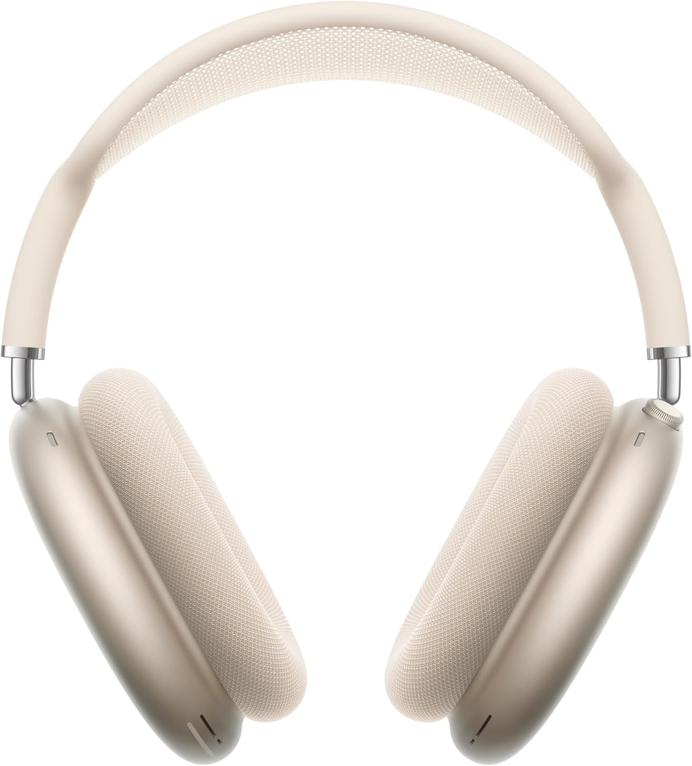 Beige over-ear wireless headphones with cushioned ear cups and a mesh headband, viewed from the front against a white background. Available with fast shipping through Amazon Prime.