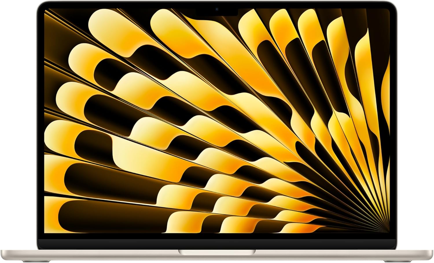 A laptop with a vibrant yellow and black abstract pattern displayed on its screen, perfect for streaming your favorite Amazon Prime shows in style.
