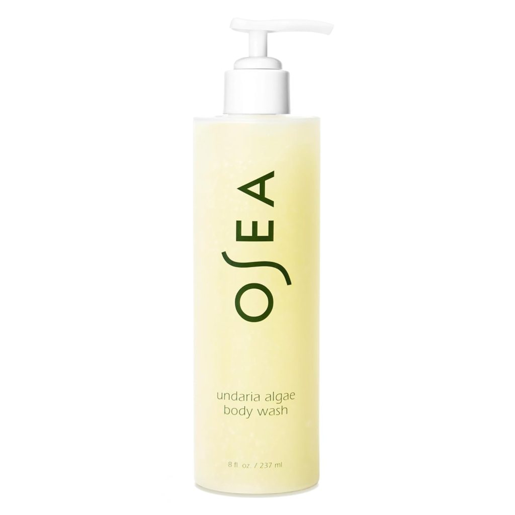 A white pump bottle of OSEA undaria algae body wash, 8 fl oz, with a light yellow liquid and simple green text on the label—perfect for refreshing your routine during Amazon Prime Big Deal Days.