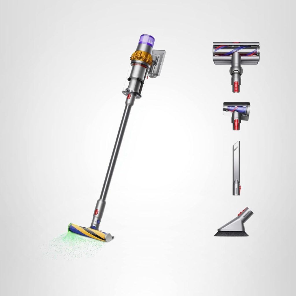 Cordless stick vacuum cleaner with detachable main body, shown with four versatile cleaning attachments on a plain background—perfect for upgrading your home during Amazon Prime Big Deal Days.