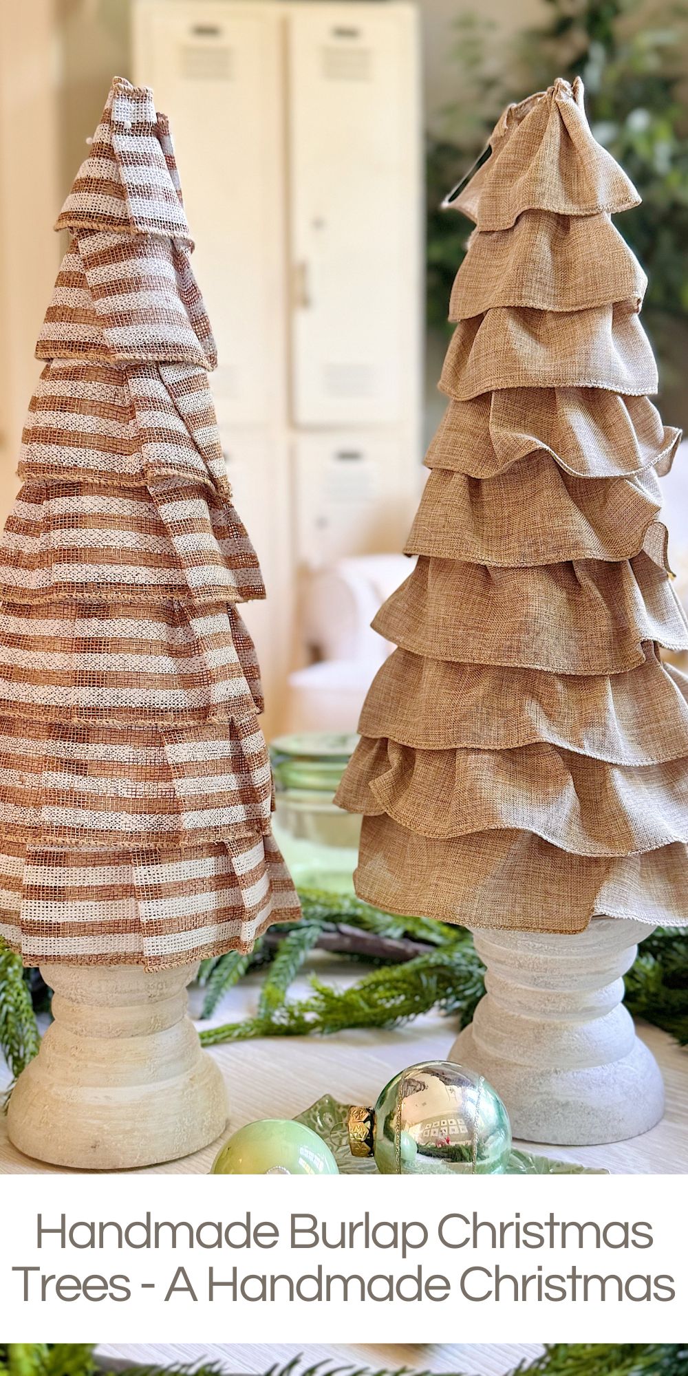 This week marks week five of my A Handmade Christmas series, and I couldn’t be more excited to share one of my favorite projects so far: handmade burlap Christmas trees.