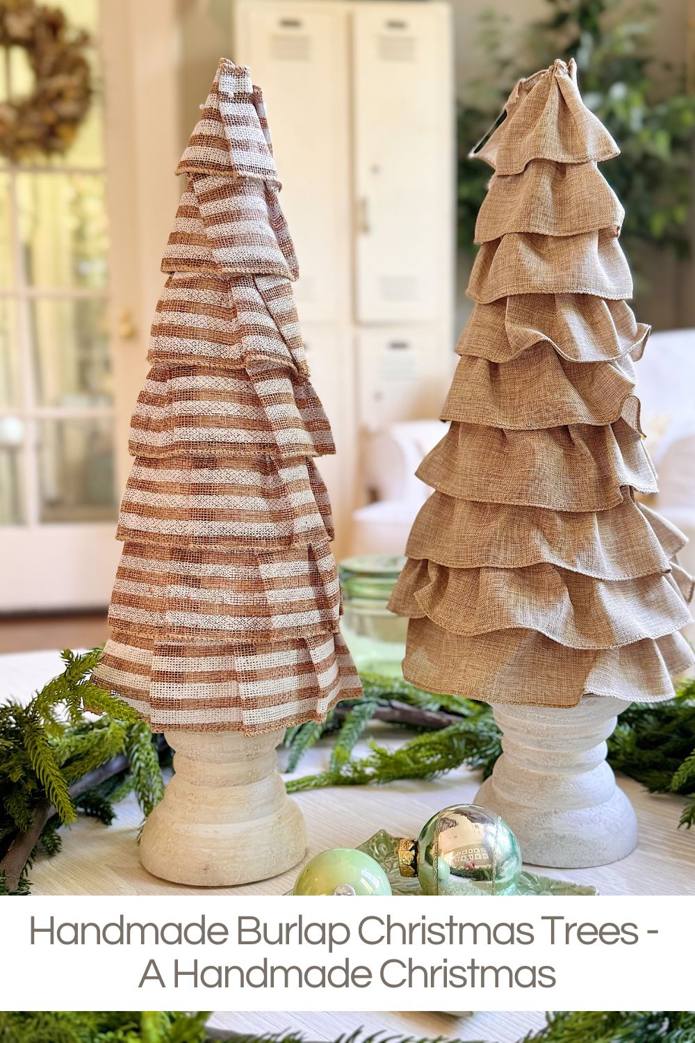 This week marks week five of my A Handmade Christmas series, and I couldn’t be more excited to share one of my favorite projects so far: handmade burlap Christmas trees.