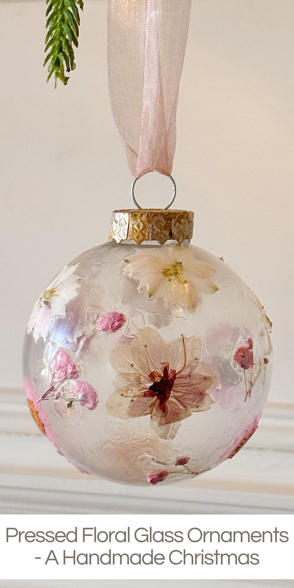 It's week seven of my 16-week series titled A Handmade Christmas, and today I am sharing my Pressed Floral Glass Ornaments.