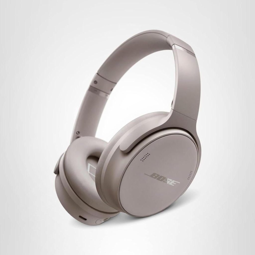 A pair of over-ear, wireless Bose headphones in a light gray color, displayed on a plain white background.