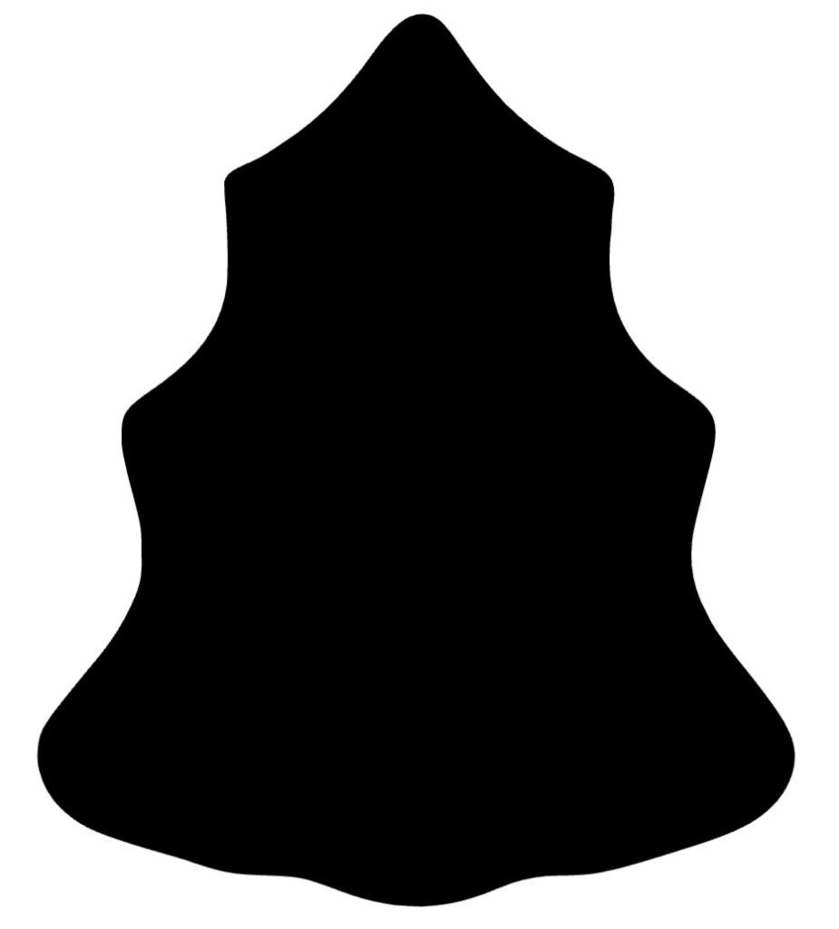 Solid black silhouette of a symmetrical, abstract shape resembling a stylized tree or leaf with wavy edges.