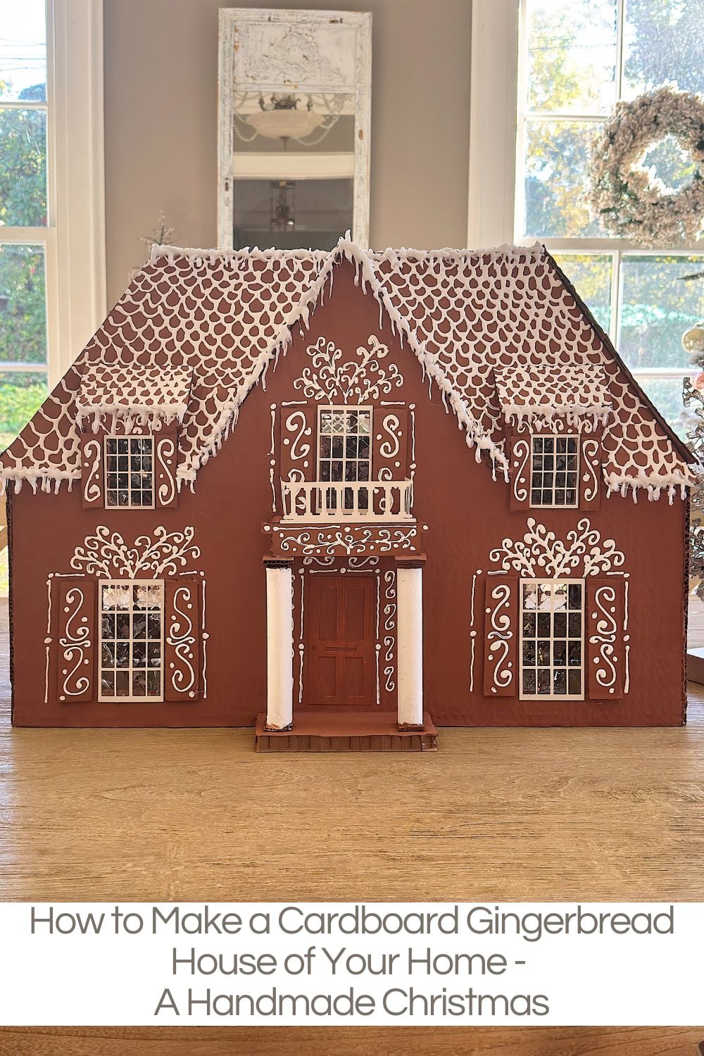 It's week fifteen of my A Handmade Christmas series, and I decided to take on a project I’ve dreamed about for ages: replicating our actual house in a cardboard gingerbread house.