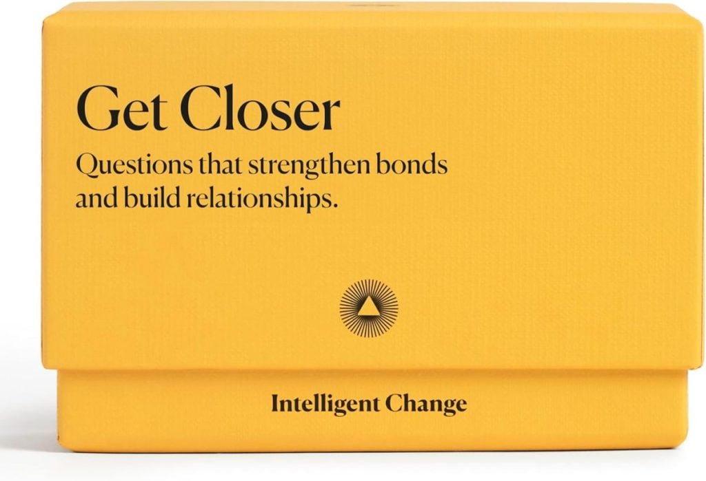 A yellow box labeled "Get Closer: Questions that strengthen bonds and build relationships" by Intelligent Change&mdash;an inspiring addition to your list of things to do this year.