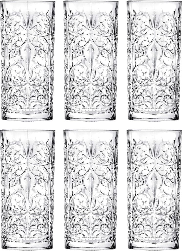 A group of glasses with designs.
