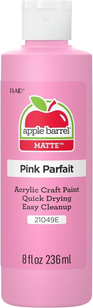 A bottle of Apple Barrel Matte acrylic craft paint in Pink Parfait, 8 fl oz (236 ml), with a white cap and product label.