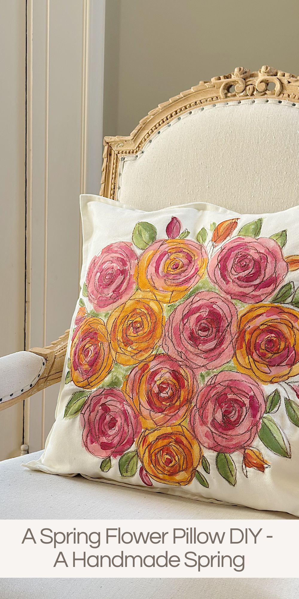 Today, I am sharing a brand-new flower pillow project in my A Handmade Spring series, combining painting, embroidery, and a touch of creative innovation in my craft room. 